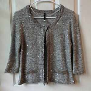 Woolworths Women’s knit sequins cropped Open Front Cardigan Small beige